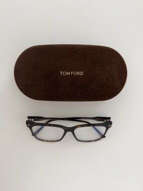 Tom Ford Tortoiseshell Rectangular Blue Light Glasses with Brown Case